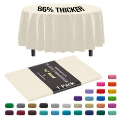 Premium Round Ivory Plastic Table Cover | 84 in.