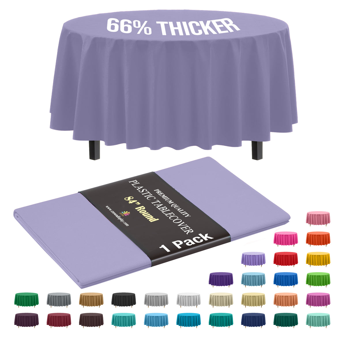 Premium Round Lavender Plastic Table Cover | 84 in.