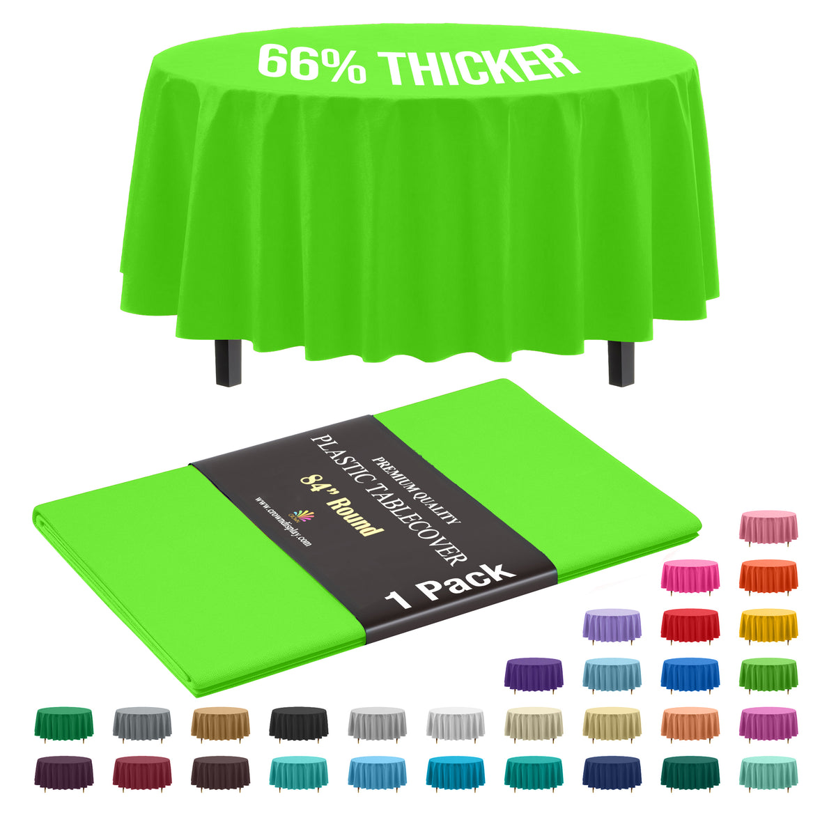Premium Round Lime Green Plastic Table Cover | 84 in.