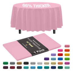 Premium Round Pink Plastic Table Cover | 84 in.