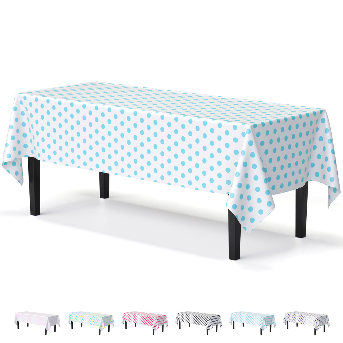 Light Blue Polka Dot Plastic Table Cover | 54 in. x 108 in.