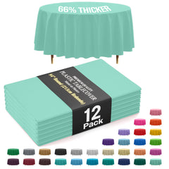 Premium Round Mint Plastic Table Covers | 12 Pack | 84 in.