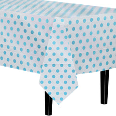 Light Blue Polka Dot Plastic Table Covers | 6 Pack - 54 In. x 108 In.
