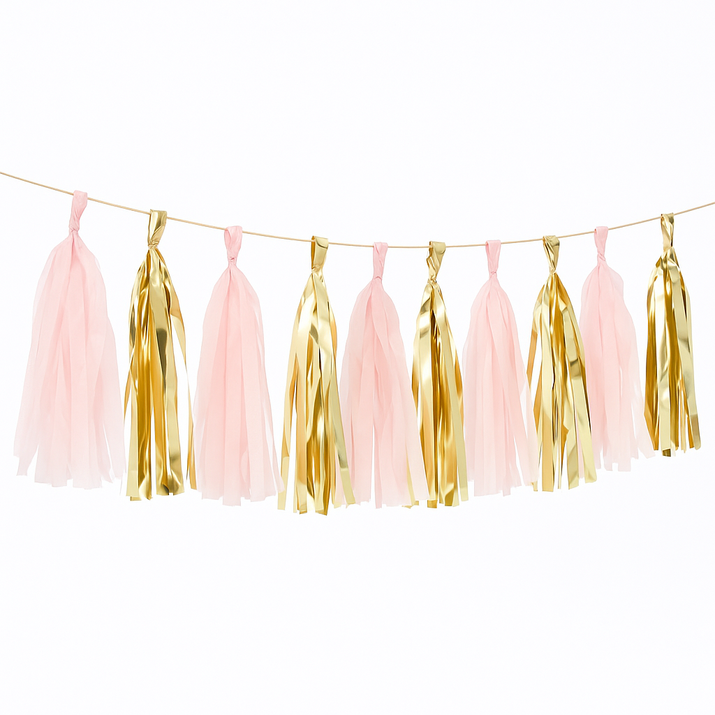 Pink and Gold Tassel Tissue Garland for Baby Showers