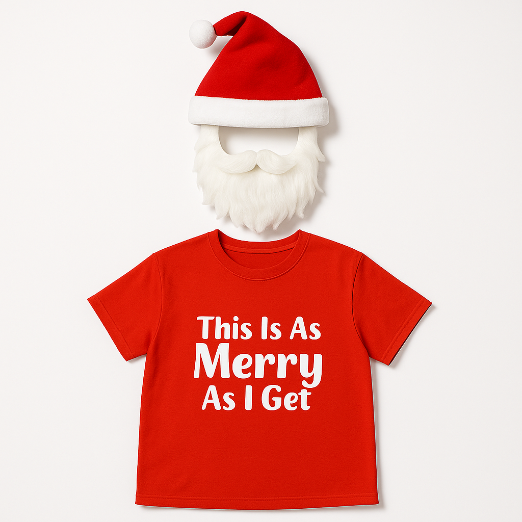 Festive Santa Hat, Beard & T-Shirt Set - One Size