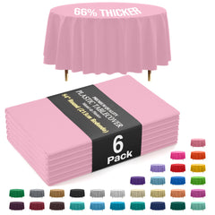 Premium Round Pink Plastic Table Covers | 6 Pack | 84 in.