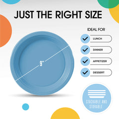 9 In. Light Blue Plastic Plates | 8 Count