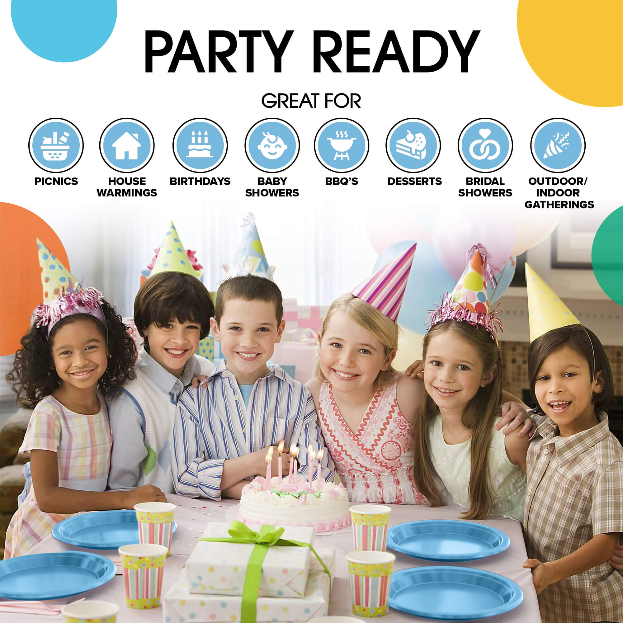 9 In. Light Blue Plastic Plates | 8 Count