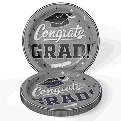 9 In. White/Silver Graduation Plates | 24 Count