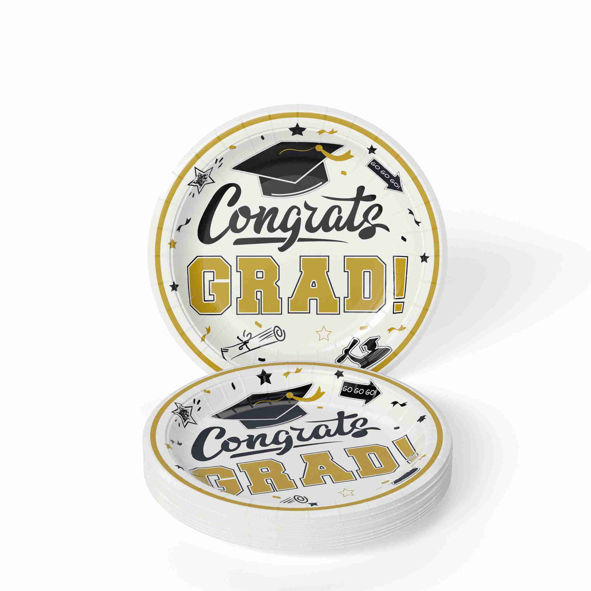 7 In. White/Gold Graduation Plates | 24 Count
