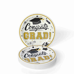 7 In. White/Gold Graduation Plates | 24 Count