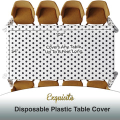 Black Polka Dot Plastic Table Cover | 54 in. x 108 in.