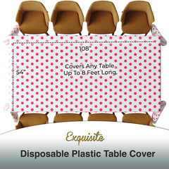 Red Polka Dot Plastic Table Cover | Case of 48 | 54 in. x 108 in.