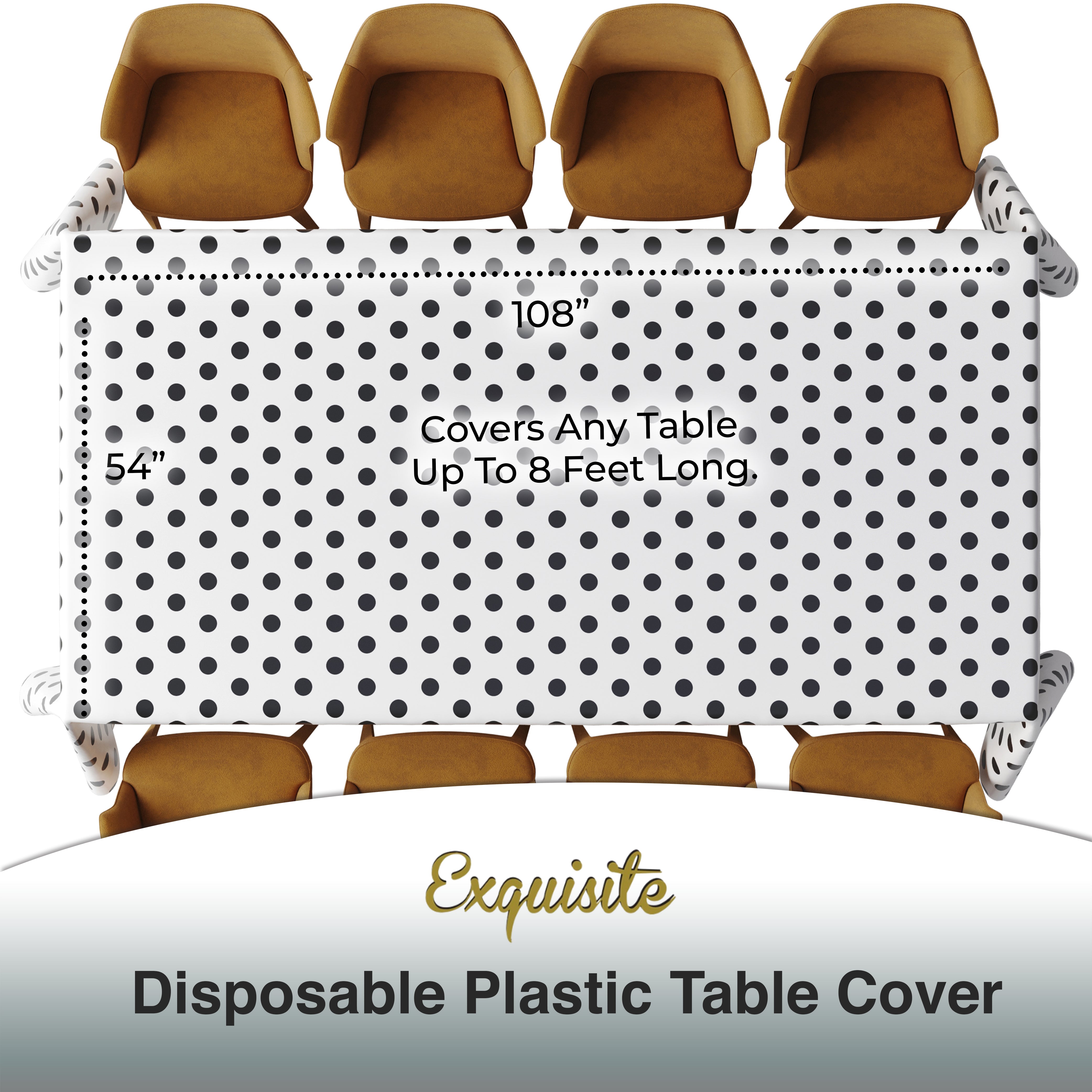 Black Polka Dot Plastic Table Covers | 6 Pack | 54 in. x 108 in.