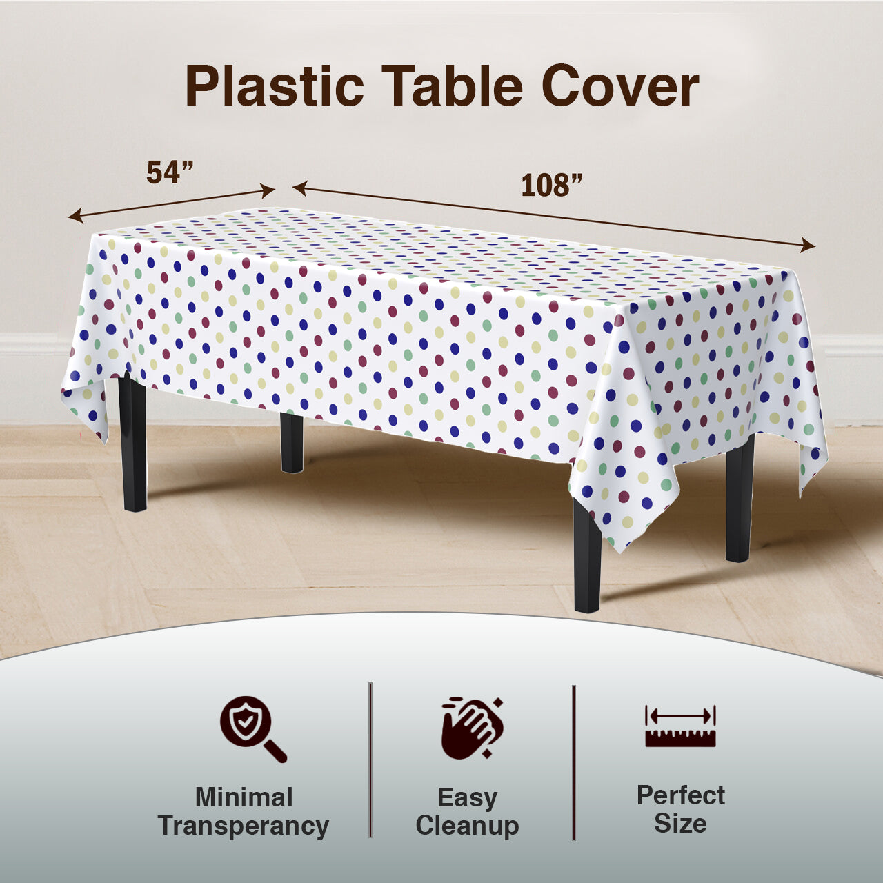 Multi Colored Polka Dot Plastic Table Covers | 6 Pack | 54 in. x 108 in.