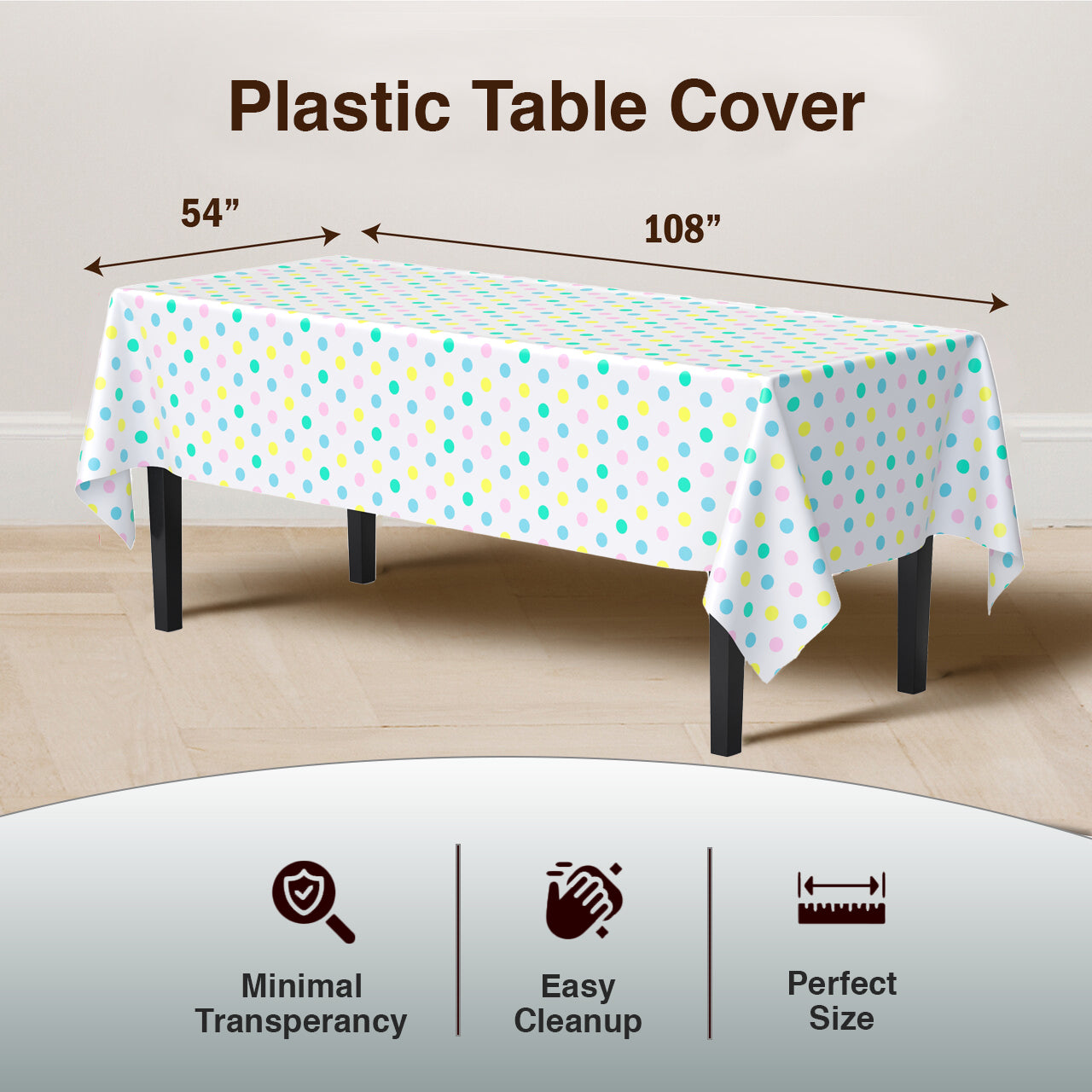 Pastel Polka Dot Plastic Table Covers | 12 Pack | 54 in. x 108 in.