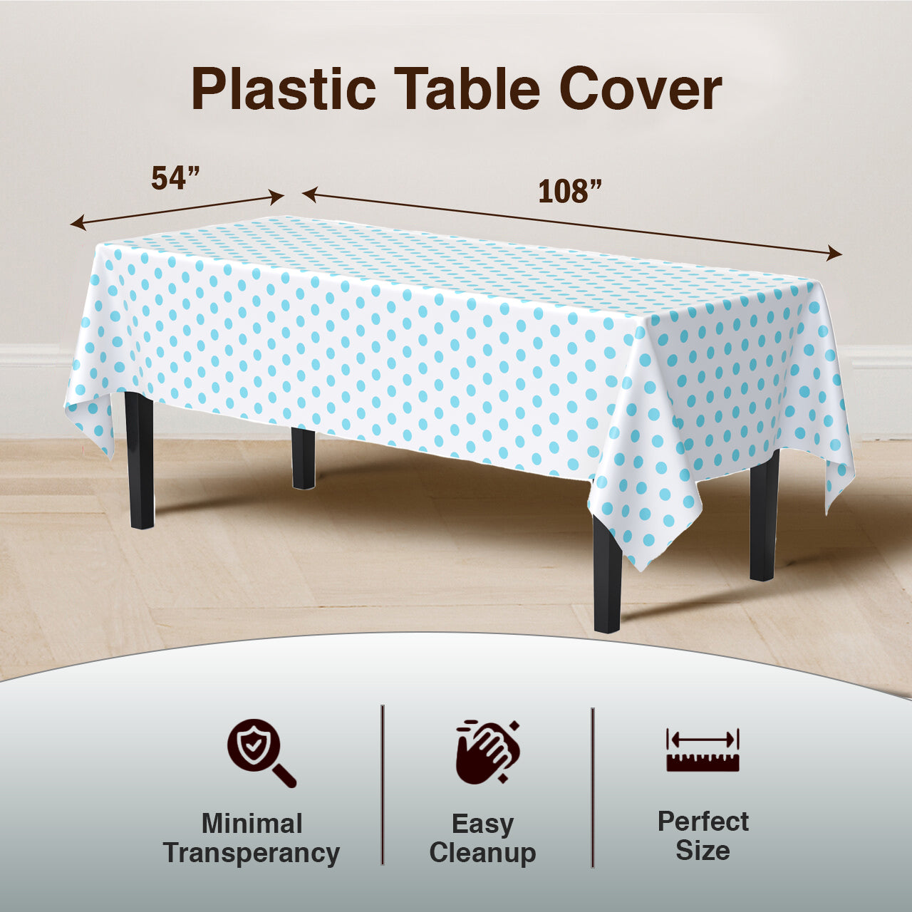 Light Blue Polka Dot Plastic Table Cover | 54 in. x 108 in.