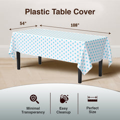 Light Blue Polka Dot Plastic Table Cover | 54 in. x 108 in.
