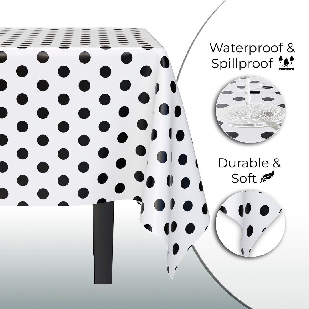 Black Polka Dot Plastic Table Cover | 54 in. x 108 in. | Case of 48