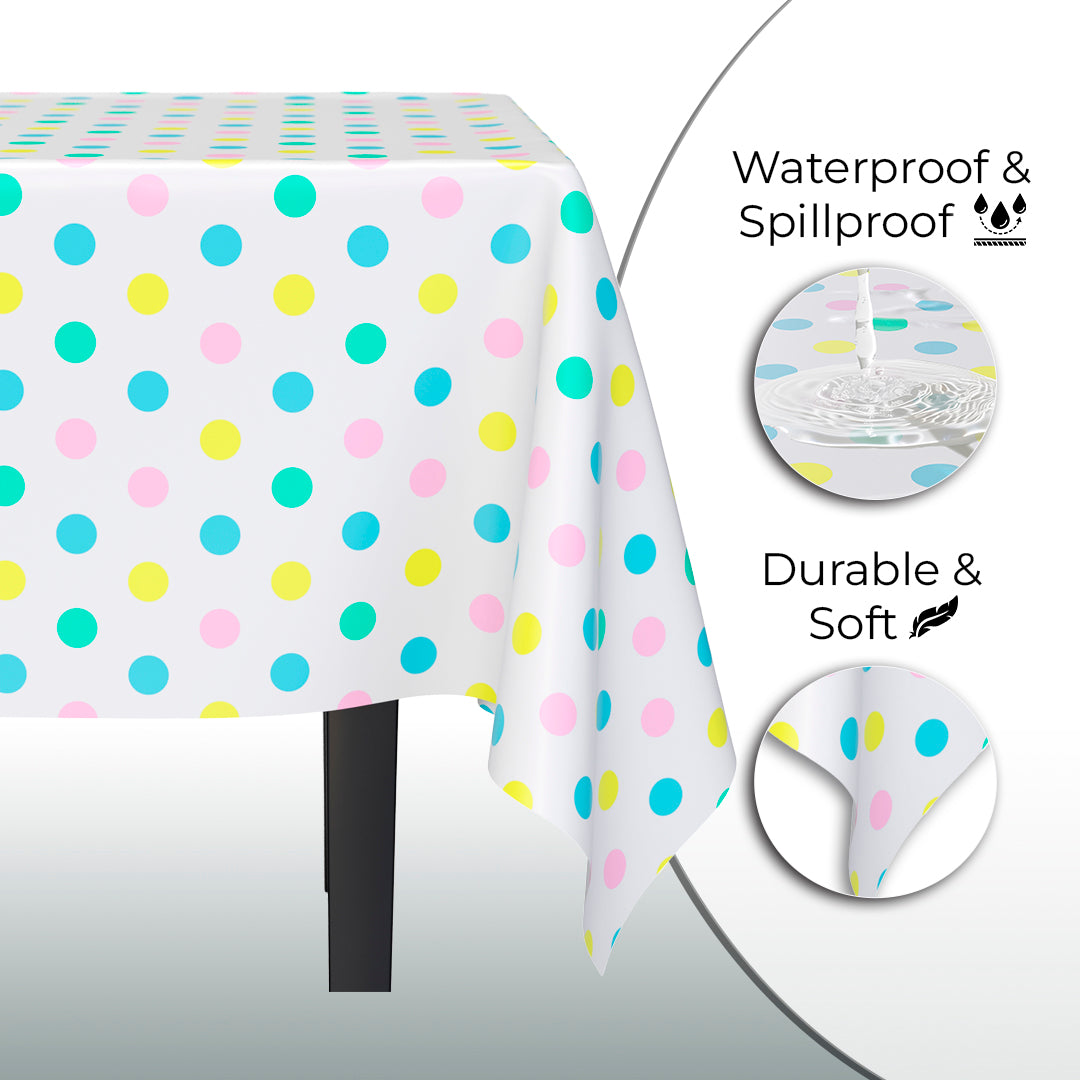 Pastel Polka Dot Plastic Table Covers | 6 Pack | 54 in. x 108 in.