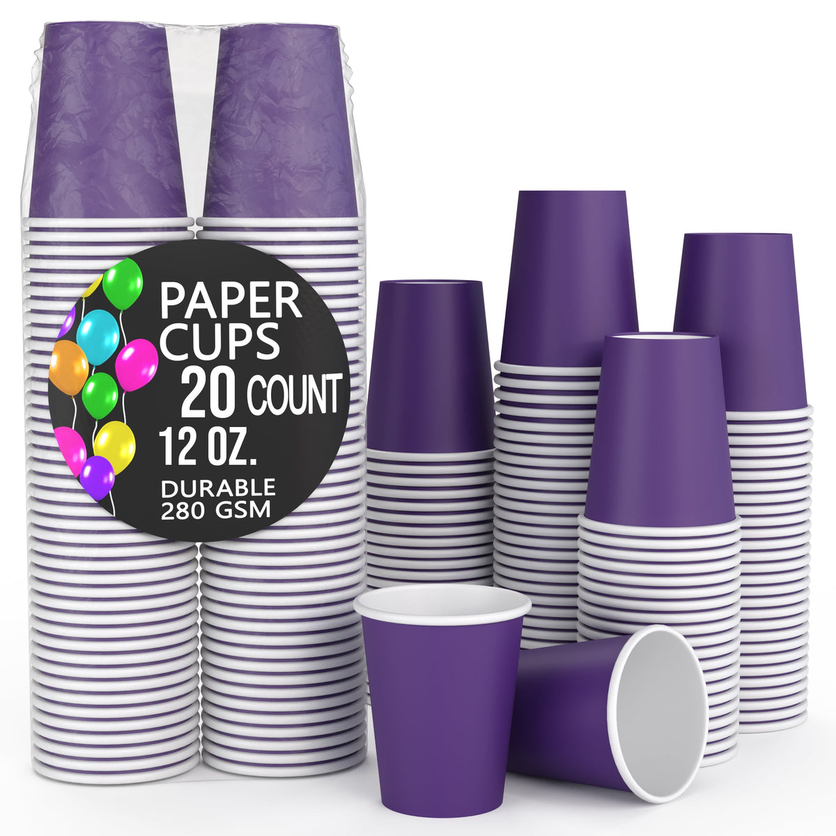 12 Oz. Purple Paper Cups | 20 Count