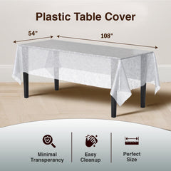 White Floral Plastic Table Cover | Case of 48 - 54 In. x 108 In.