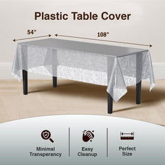 Silver Floral Plastic Table Cover - 54 In. x 108 In.