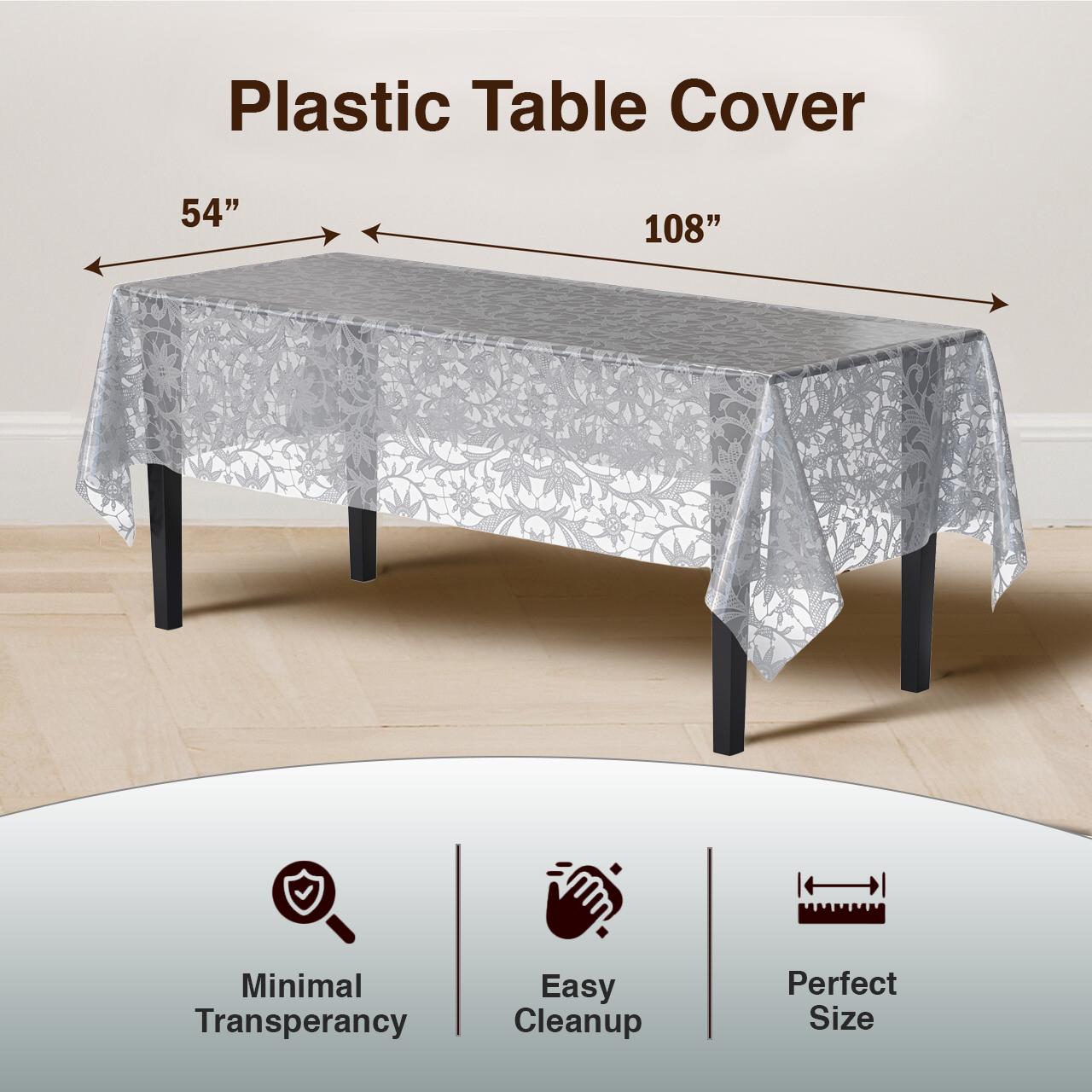 Silver Lace Plastic Table Covers | 6 Pack - 54 In. x 108 In.