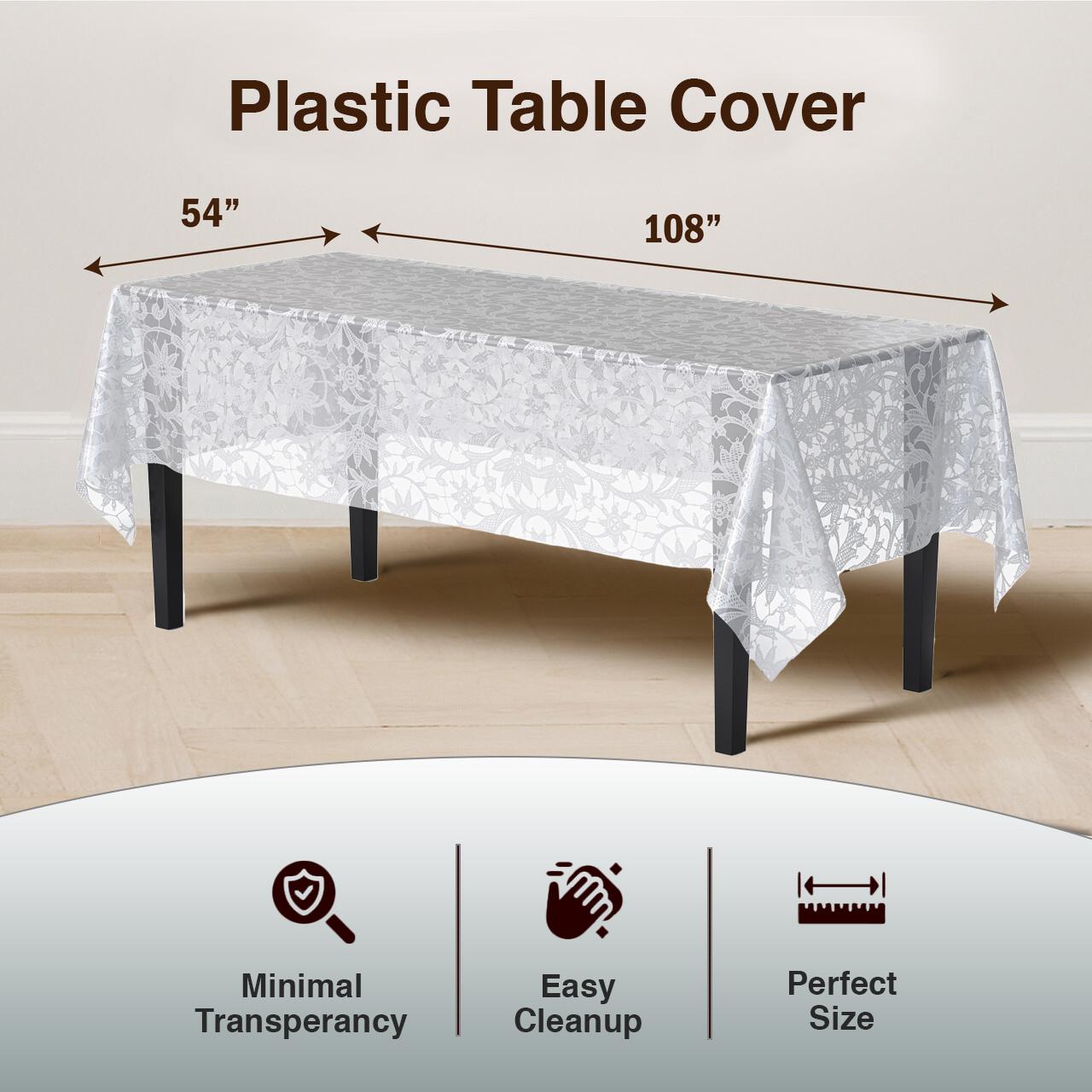 White Lace Plastic Table Covers | 6 Pack - 54 In. x 108 In.