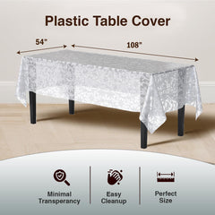 White Lace Plastic Table Cover | Case of 48 - 54 In. x 108 In.