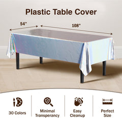Iridescent Plastic Table Covers | 12 Count - 54 In. x 108 In.