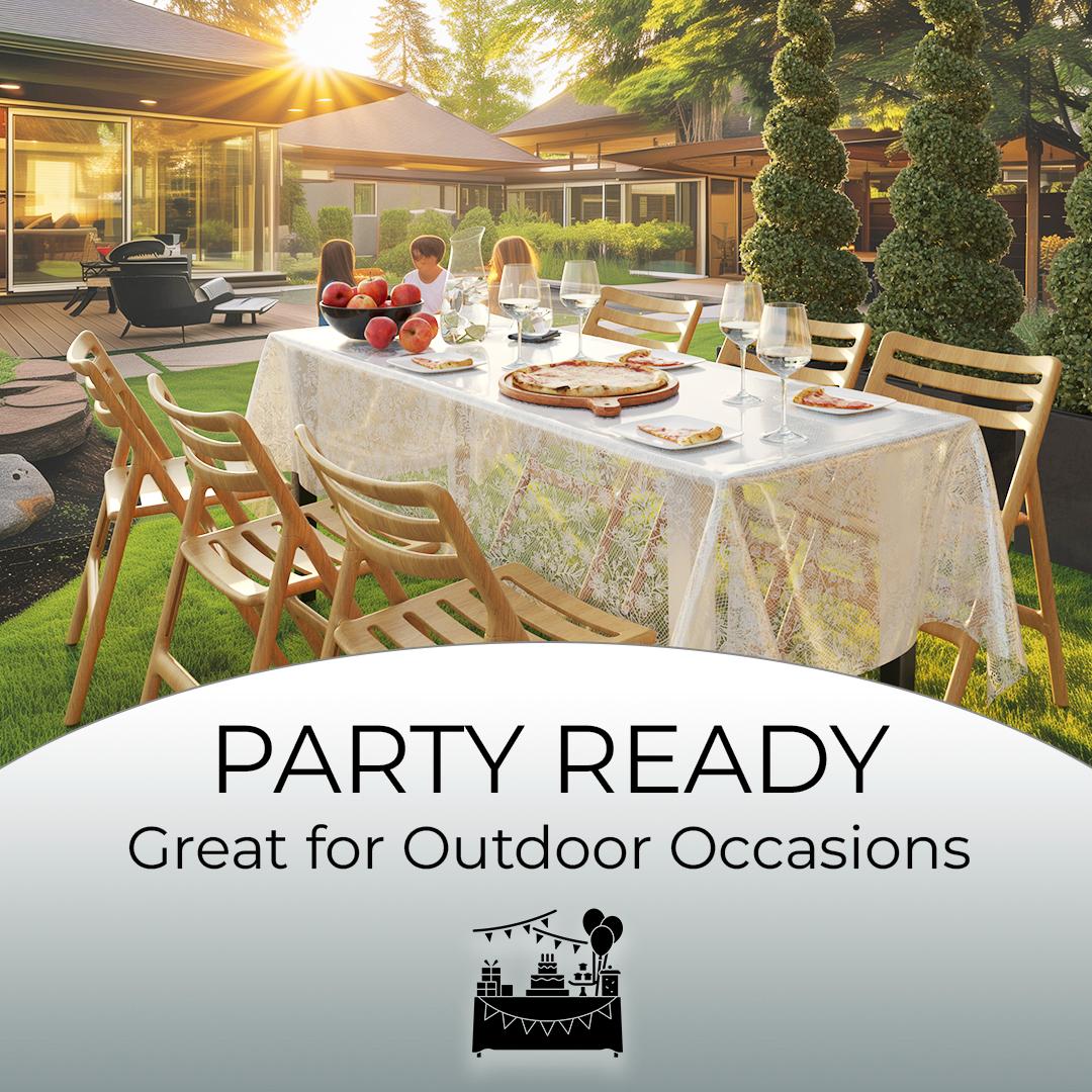 White Floral Plastic Table Cover - 54 In. x 108 In.