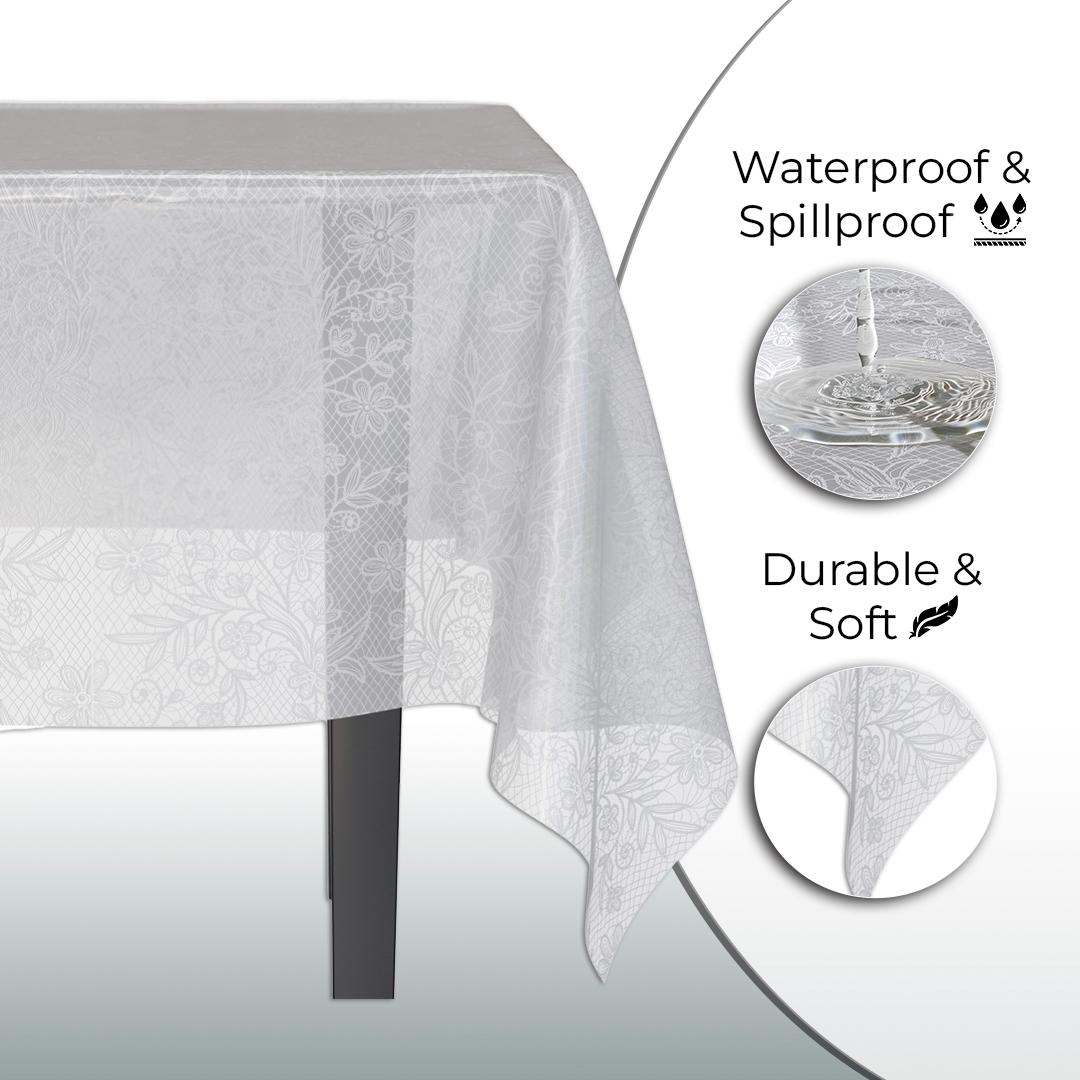 White Floral Plastic Table Covers | 6 Pack - 54 In. x 108 In.