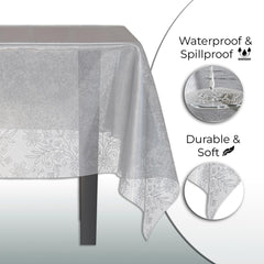 Silver Floral Plastic Table Cover | Case of 48 - 54 In. x 108 In.