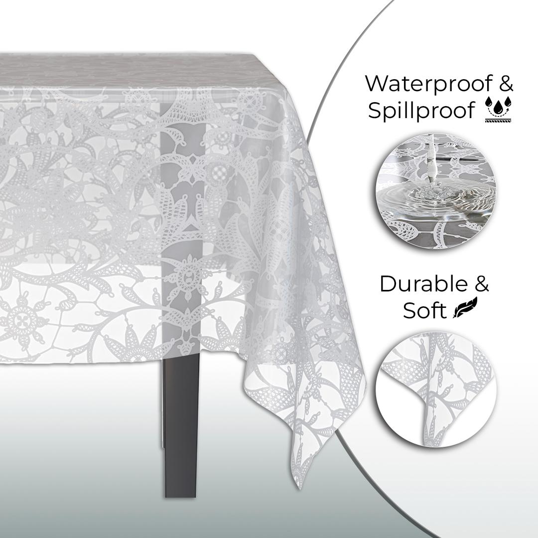 White Lace Plastic Table Covers | 6 Pack - 54 In. x 108 In.