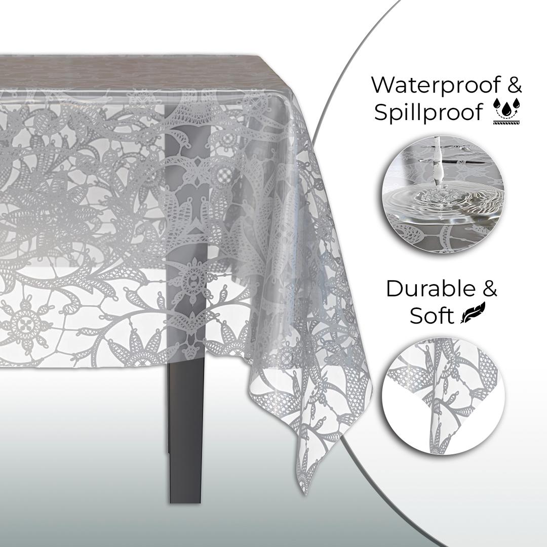 Silver Lace Plastic Table Cover - 54 In. x 108 In.