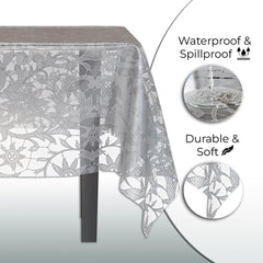 Silver Lace Plastic Table Cover - 54 In. x 108 In.