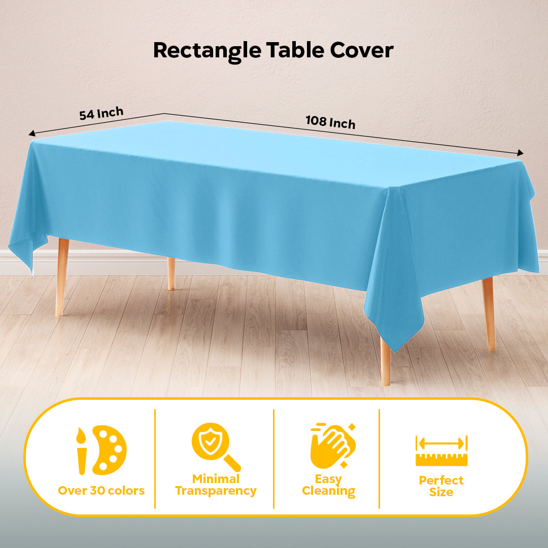 Light Blue Plastic Table Covers | 12 Pack | 54 in. x 108 in.