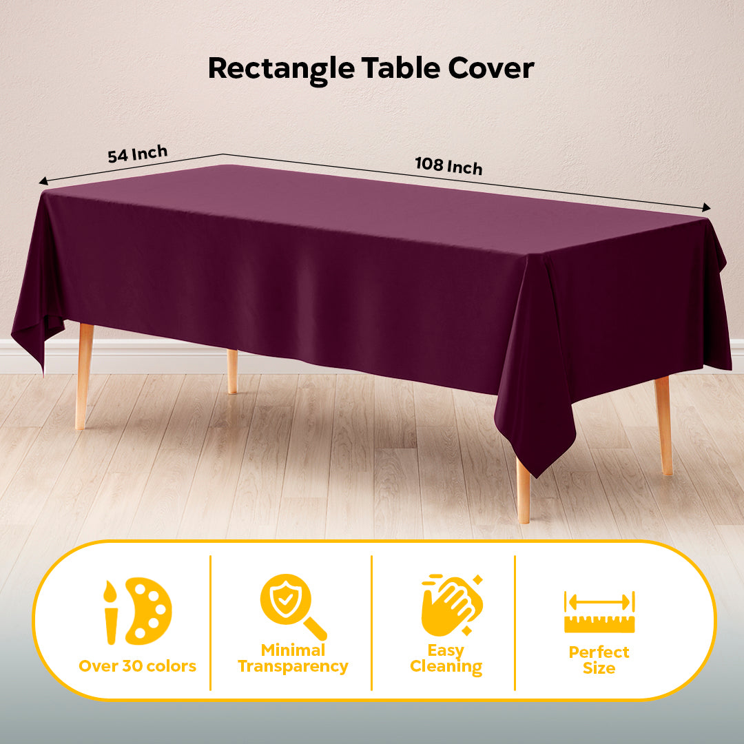 Plum Plastic Table Covers | 6 Pack | 54 in. x 108 in.