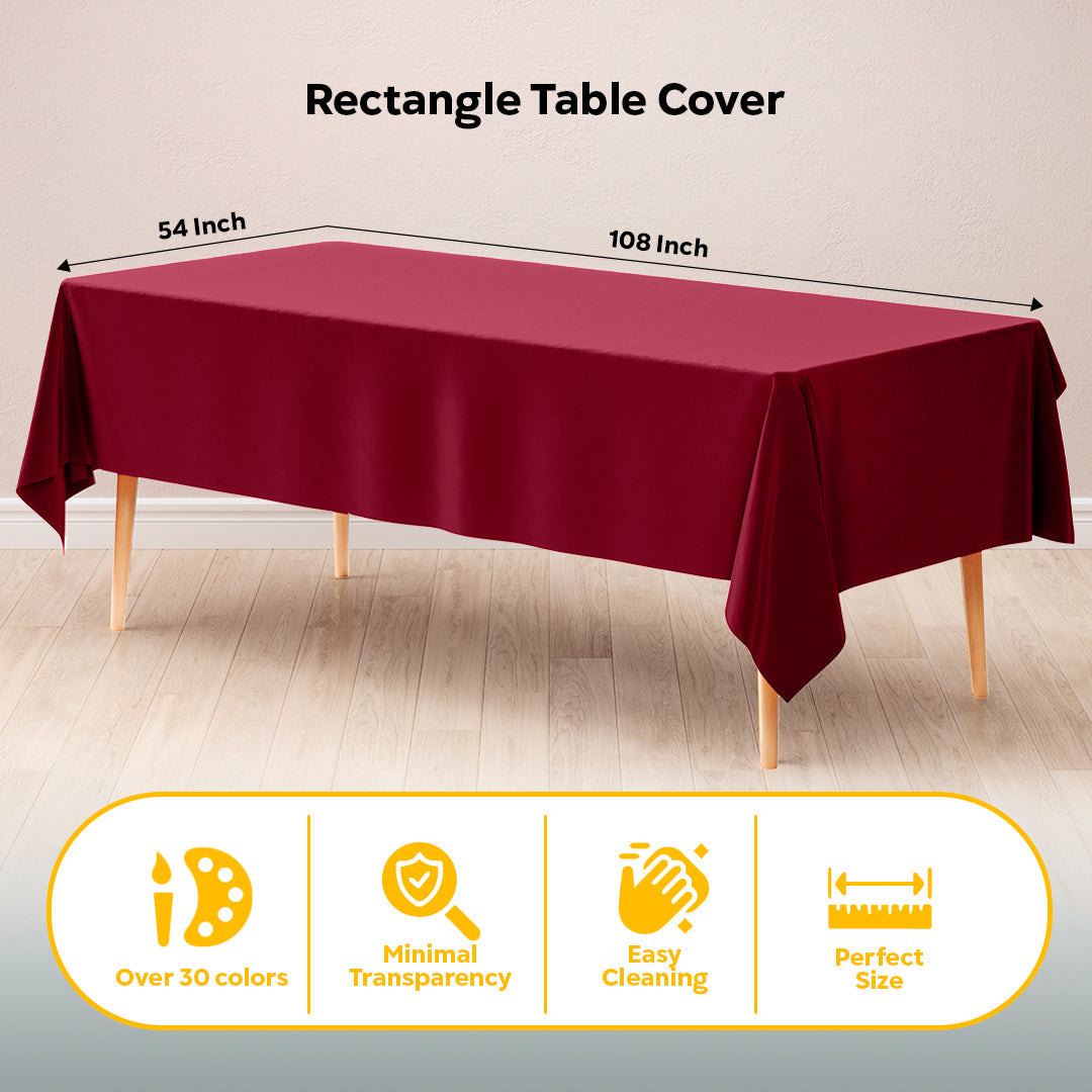 Burgundy Plastic Table Covers | 12 Pack | 54 in. x 108 in.