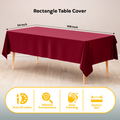 Burgundy Plastic Table Covers | 12 Pack | 54 in. x 108 in.