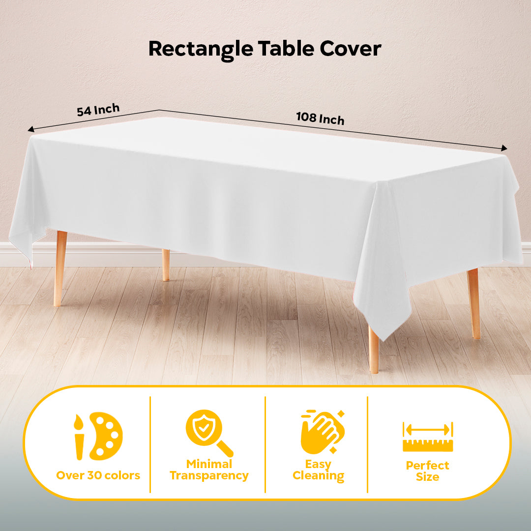 White Plastic Table Covers | 6 Pack | 54 in. x 108 in.