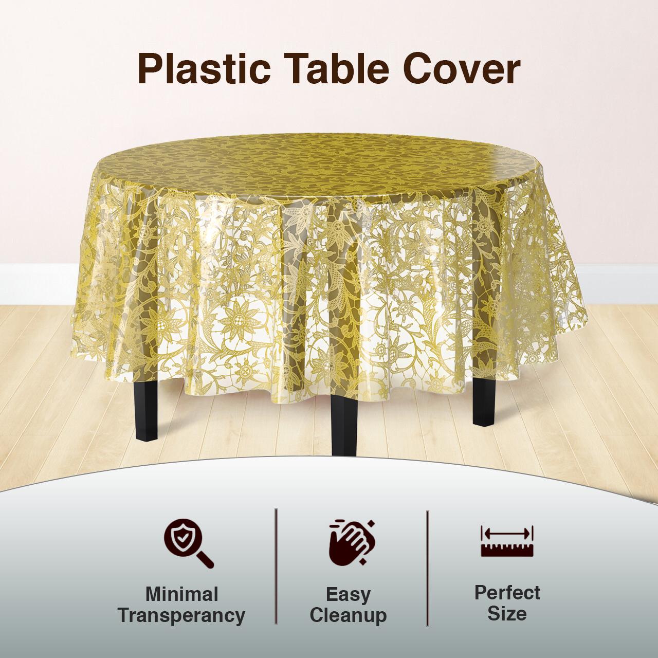 Round Gold Lace Plastic Table Cover