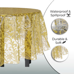 Round Gold Lace Plastic Table Covers | 6 Pack | 84 in.