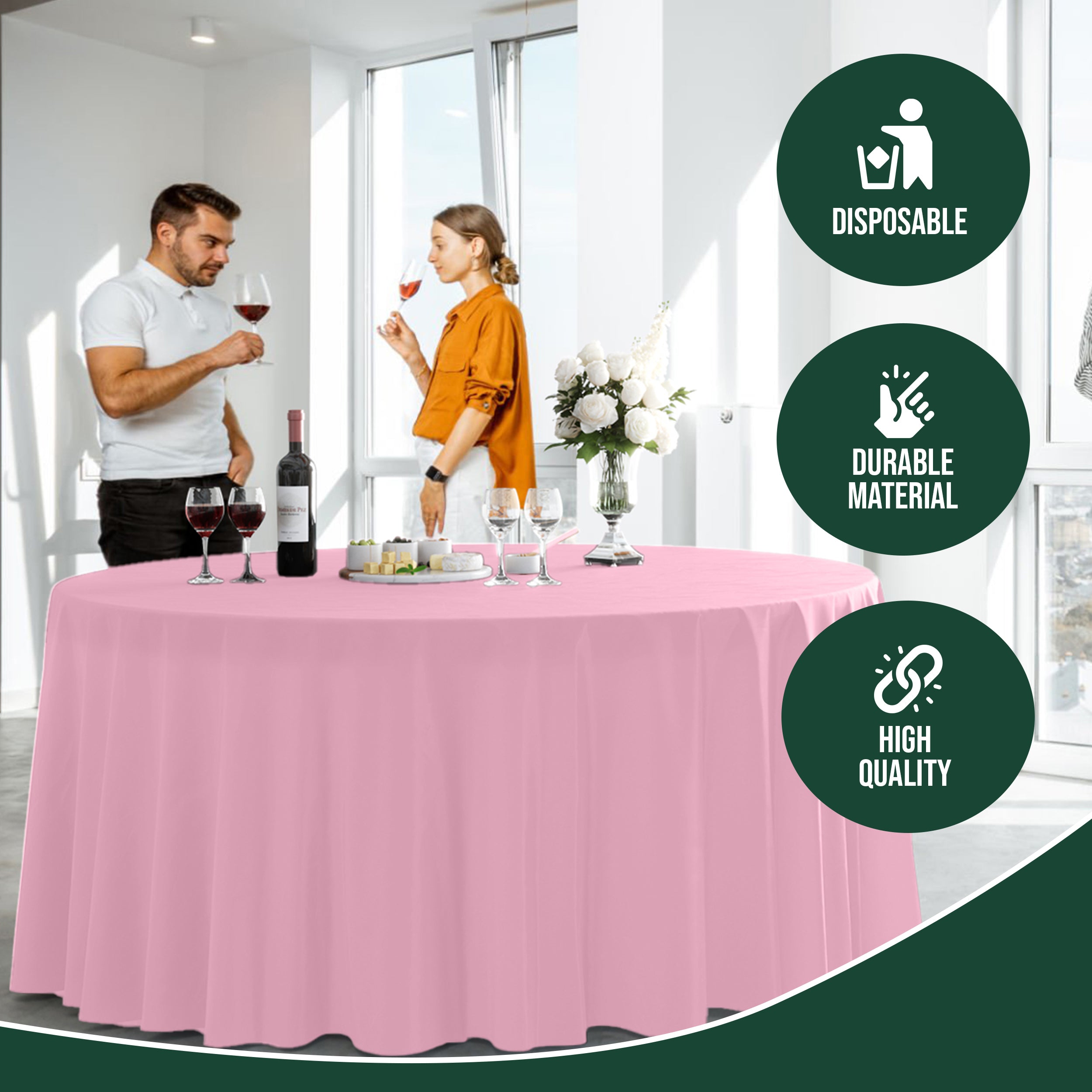 120 in. Premium Round Pink Plastic Table Cover