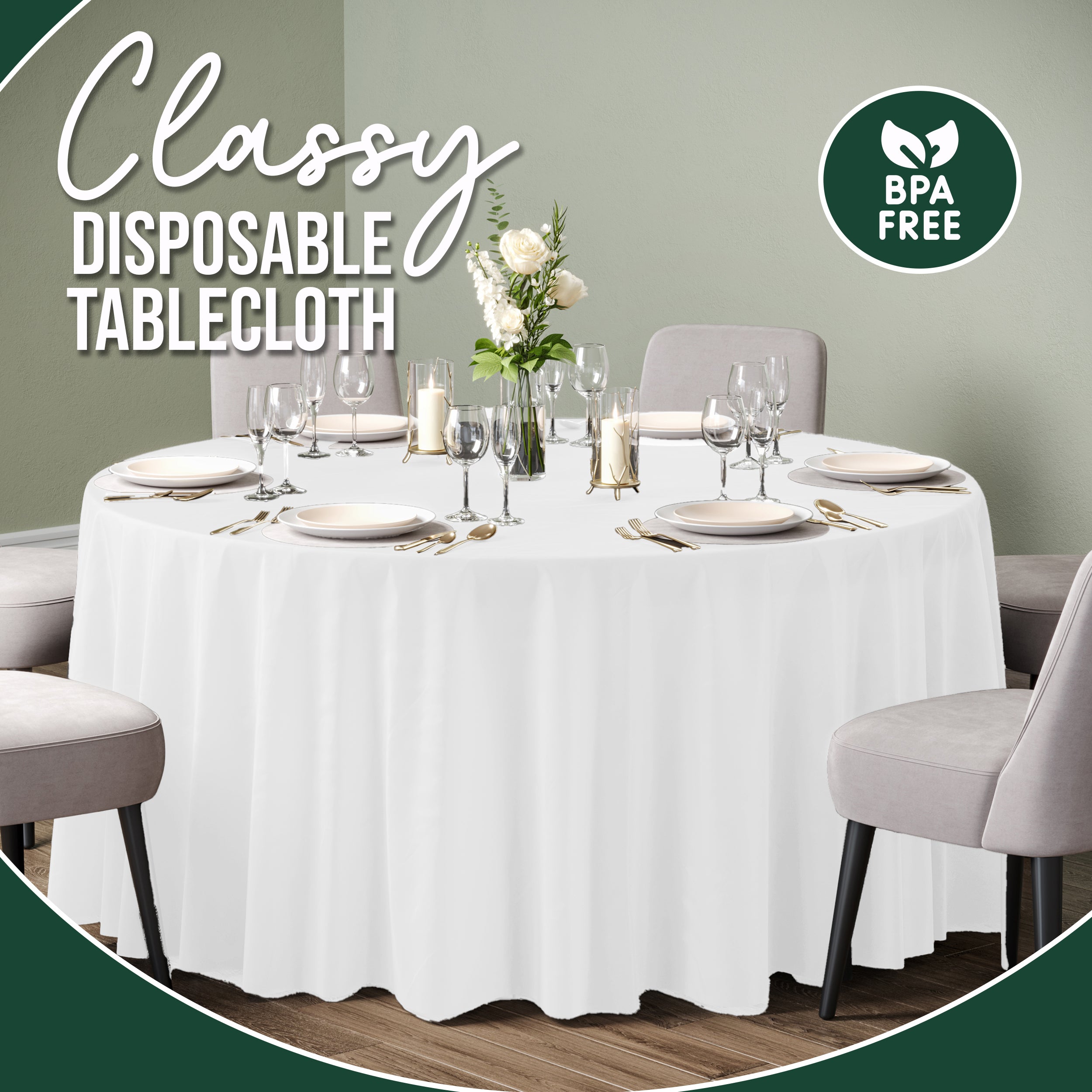 120 in. Premium Round White Plastic Table Cover | Case of 60