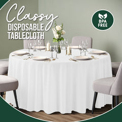 120 In. Premium Round White Plastic Table Cover | Case of 60