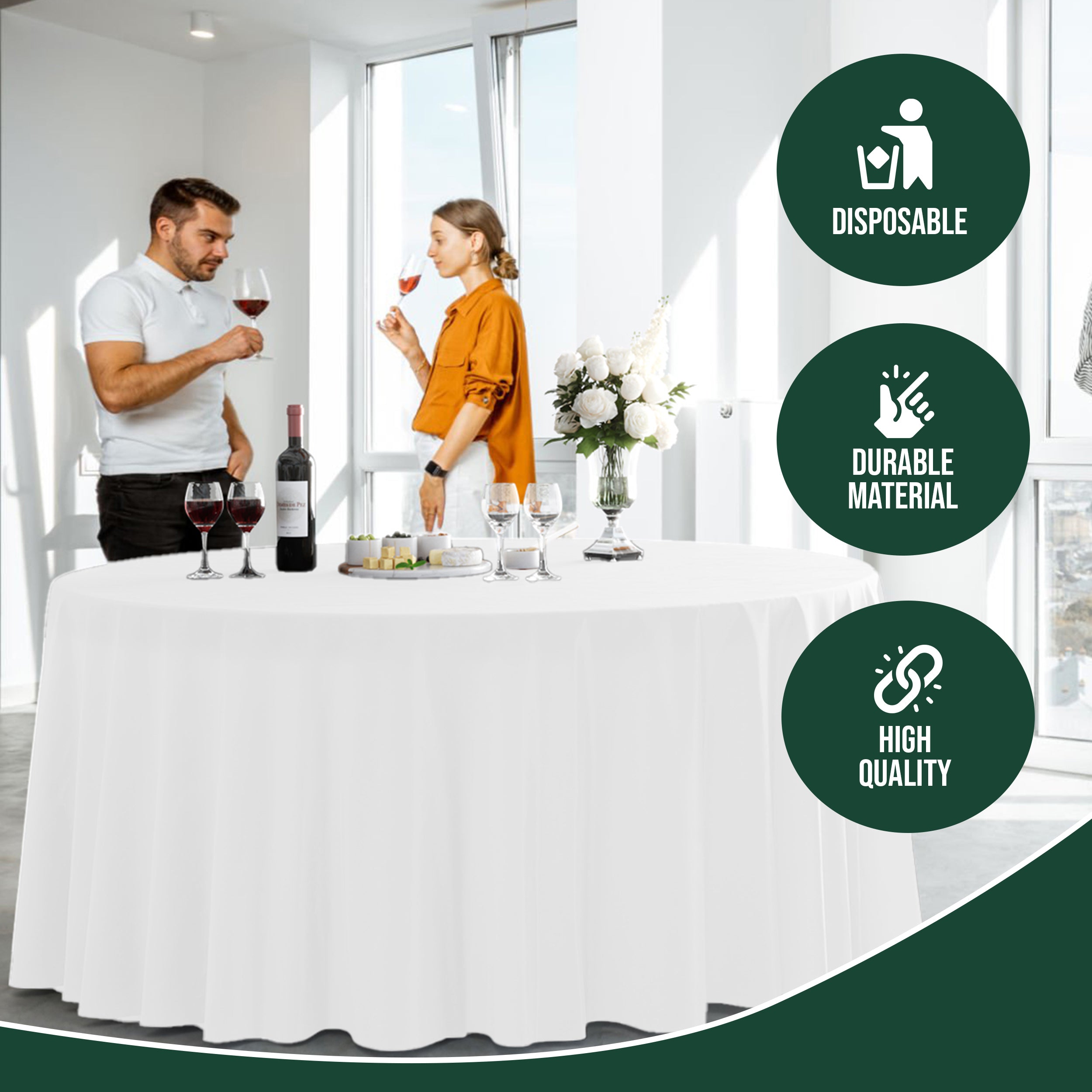 120 in. Premium Round White Plastic Table Cover | Case of 60