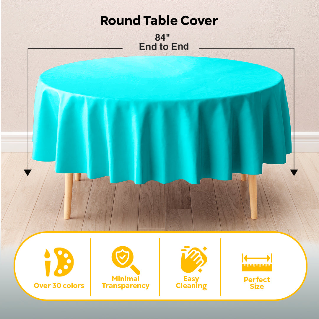Round Aqua Blue Plastic Table Cover | 84 in.