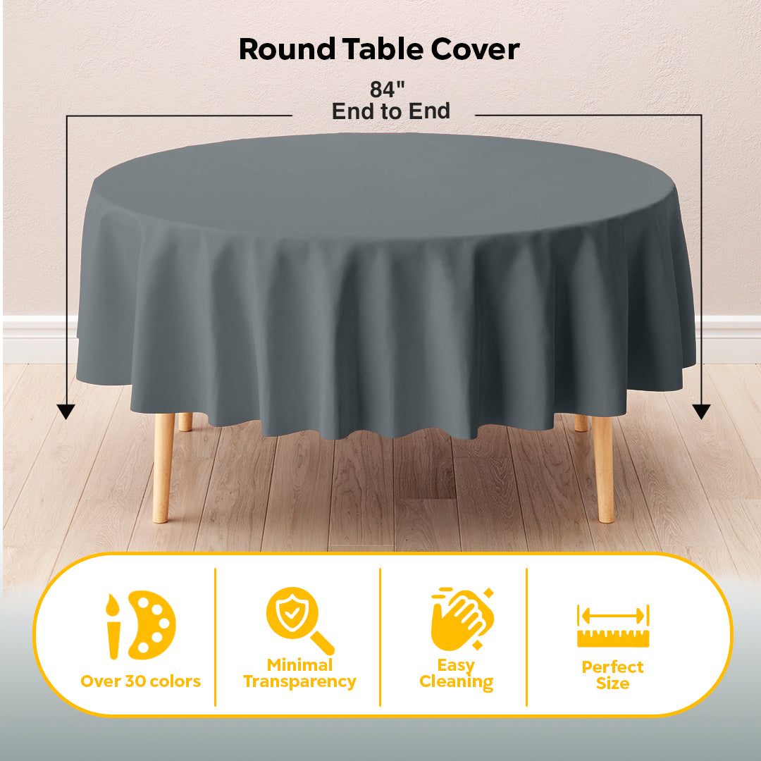 Round Silver Plastic Table Covers | 12 Pack | 84 in.